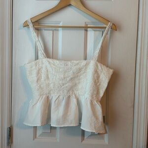White Sleeveless Crop Peplum Top